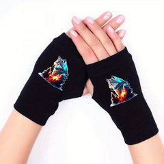 Luminous Retro Wolf Dew Pointer Fingerless Gloves for Winter Men and Women