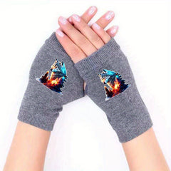 Luminous Retro Wolf Dew Pointer Fingerless Gloves for Winter Men and Women