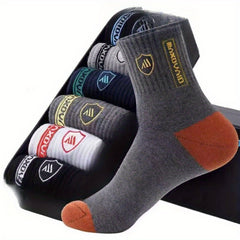 5 Pairs Men's Mid Crew Sport Socks, Comfy Breathable Socks for Basketball