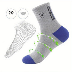 5 Pairs Men's Mid Crew Sport Socks, Comfy Breathable Socks for Basketball