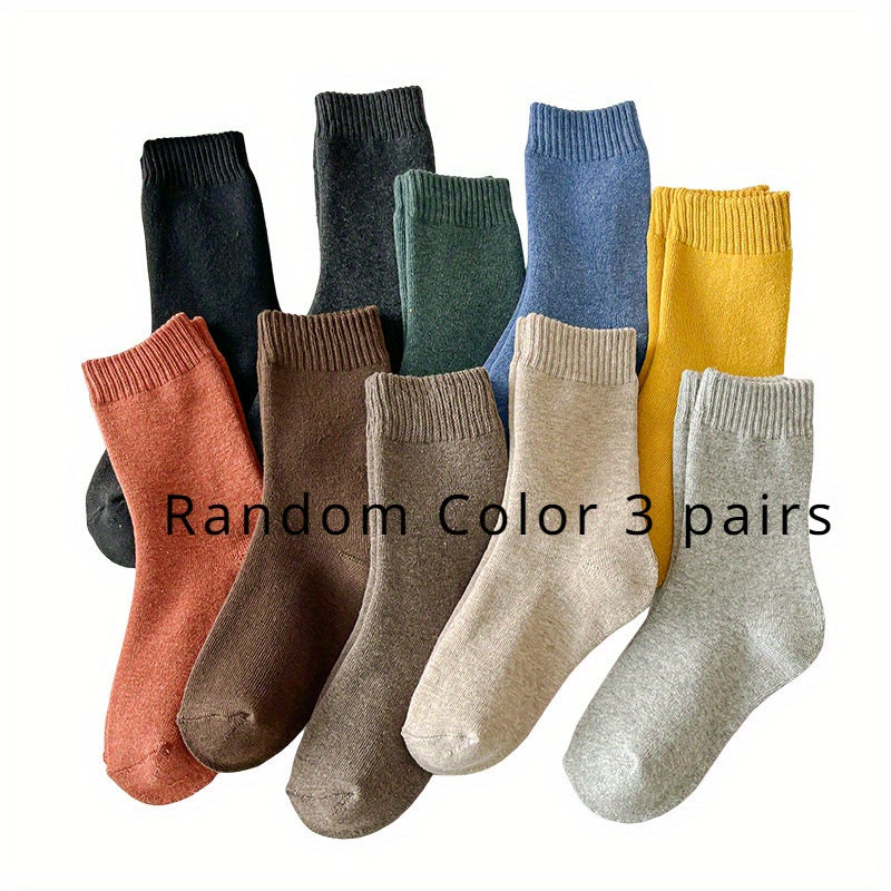 5 Pairs Men's Crew Thermal Socks, Multiple Colors, Breathable & Comfy