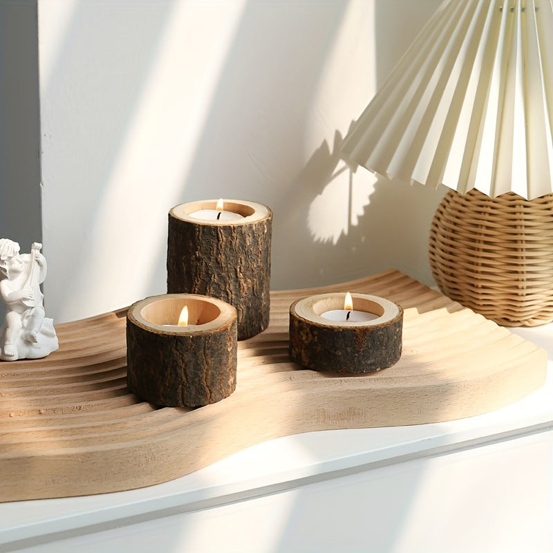 3pcs Wooden Tea Light Candle Holder Wedding Birthday Natural Wood Flower Pot