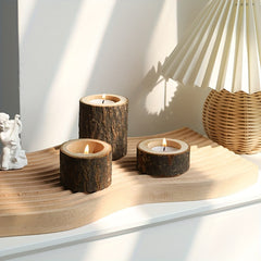 3pcs Wooden Tea Light Candle Holder Wedding Birthday Natural Wood Flower Pot