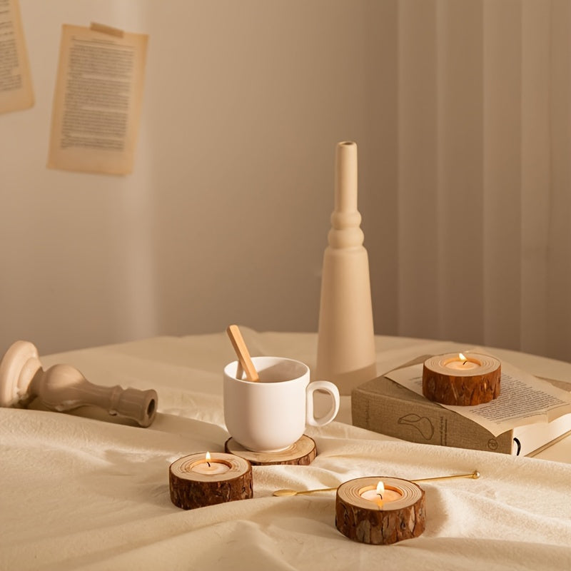 3pcs Wooden Tea Light Candle Holder Wedding Birthday Natural Wood Flower Pot