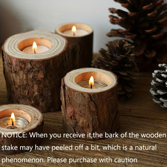 3pcs Wooden Tea Light Candle Holder Wedding Birthday Natural Wood Flower Pot
