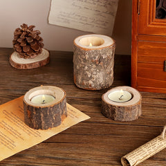 3pcs Wooden Tea Light Candle Holder Wedding Birthday Natural Wood Flower Pot