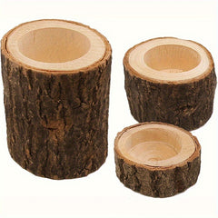 3pcs Wooden Tea Light Candle Holder Wedding Birthday Natural Wood Flower Pot
