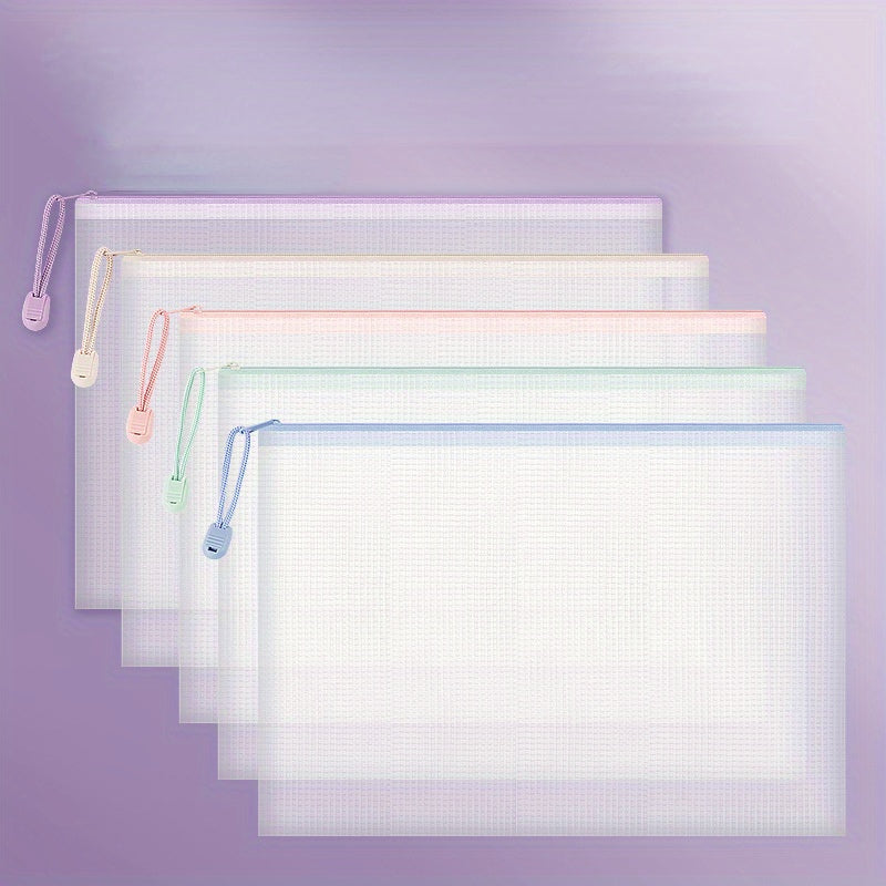 5pcs Transparent File Bag Plastic PVC Zipper Waterproof Storage