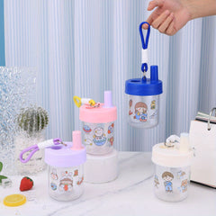 Cartoon Mini Water Bottle 550ml with Straw