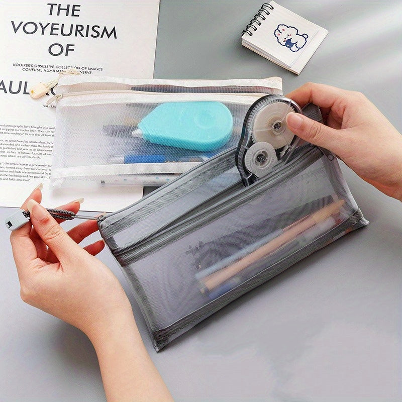 Double Layer Mesh Pencil Case Storage Bag Student Portable Pencil Case