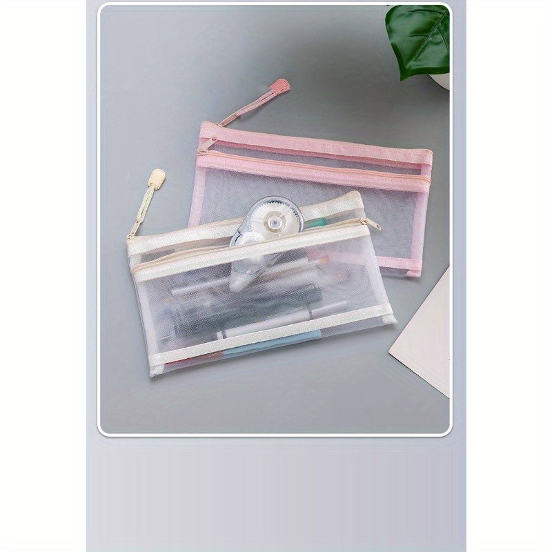 Double Layer Mesh Pencil Case Storage Bag Student Portable Pencil Case