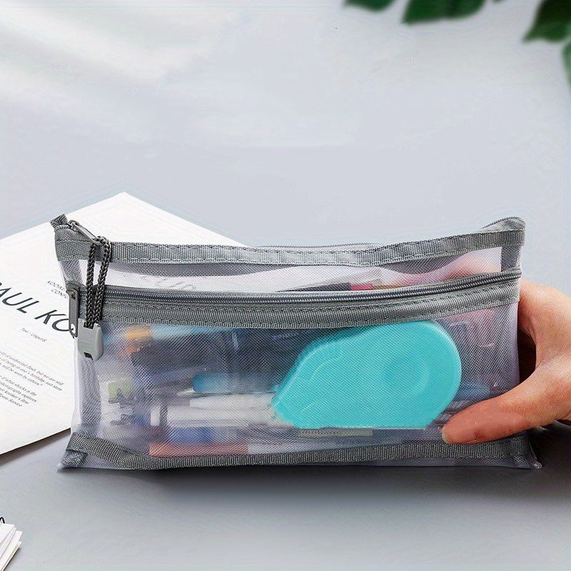 Double Layer Mesh Pencil Case Storage Bag Student Portable Pencil Case