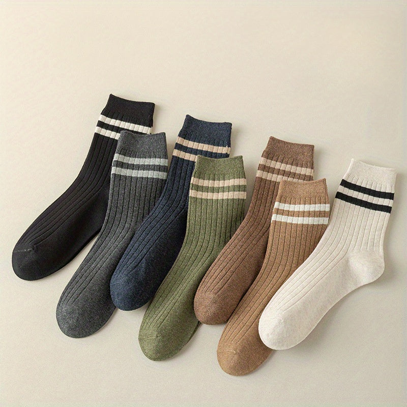 Men's Striped Crew Socks Breathable Comfy Casual Unisex Socks