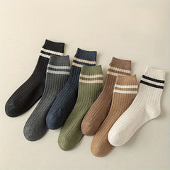 Men's Striped Crew Socks Breathable Comfy Casual Unisex Socks
