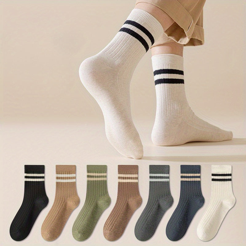 Men's Striped Crew Socks Breathable Comfy Casual Unisex Socks