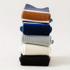 Men's Block Crew Socks Breathable Comfy Casual Unisex Socks - Pack of 5