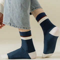 Men's Block Crew Socks Breathable Comfy Casual Unisex Socks