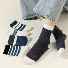 Men's Block Crew Socks Breathable Comfy Casual Unisex Socks