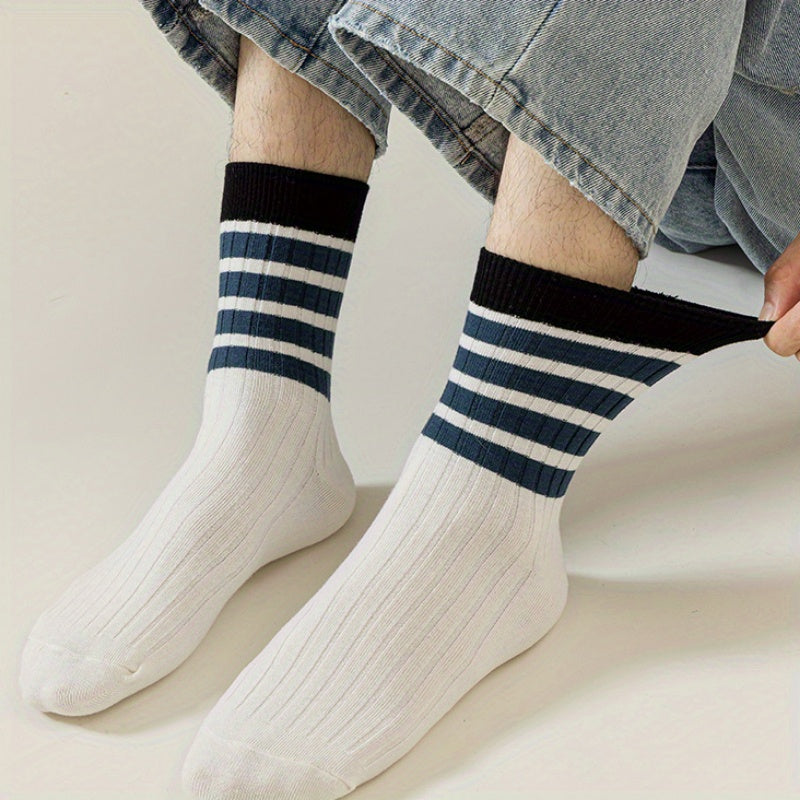 Men's Block Crew Socks Breathable Comfy Casual Unisex Socks