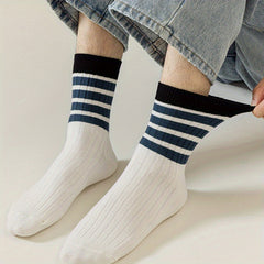 Men's Block Crew Socks Breathable Comfy Casual Unisex Socks