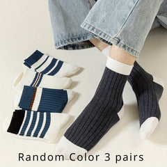 Men's Block Crew Socks Breathable Comfy Casual Unisex Socks