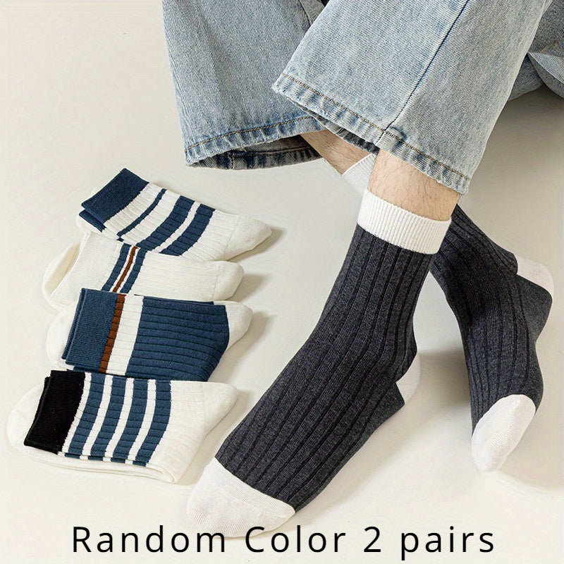 Men's Block Crew Socks Breathable Comfy Casual Unisex Socks