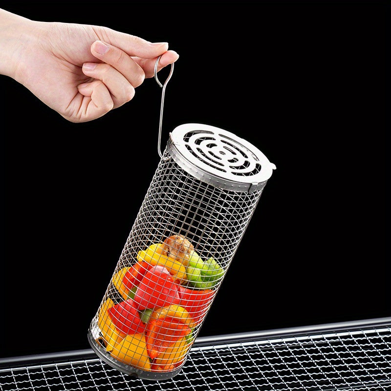 304 Stainless Steel Outdoor BBQ Round Cylinder Thickened BBQ Basket