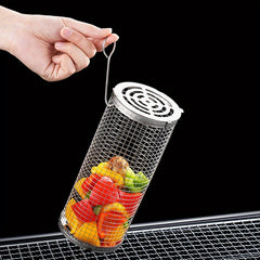 304 Stainless Steel Outdoor BBQ Round Cylinder Thickened BBQ Basket