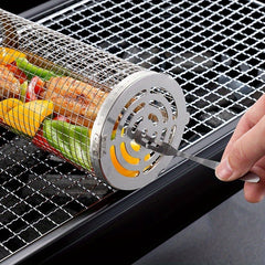 304 Stainless Steel Outdoor BBQ Round Cylinder Thickened BBQ Basket