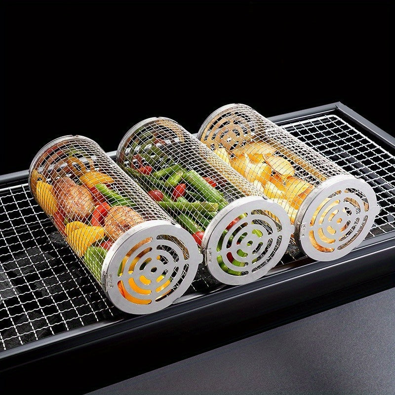 304 Stainless Steel Outdoor BBQ Round Cylinder Thickened BBQ Basket