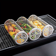 304 Stainless Steel Outdoor BBQ Round Cylinder Thickened BBQ Basket