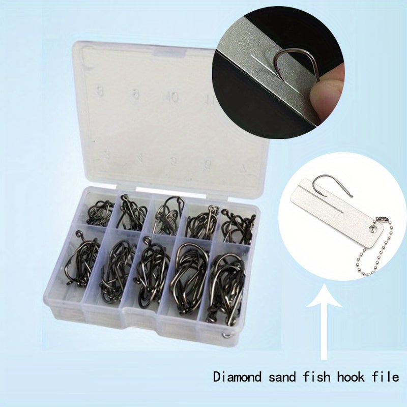 100pcs Fishing Hooks Set with Storage Box Barbed Hooks with Eye