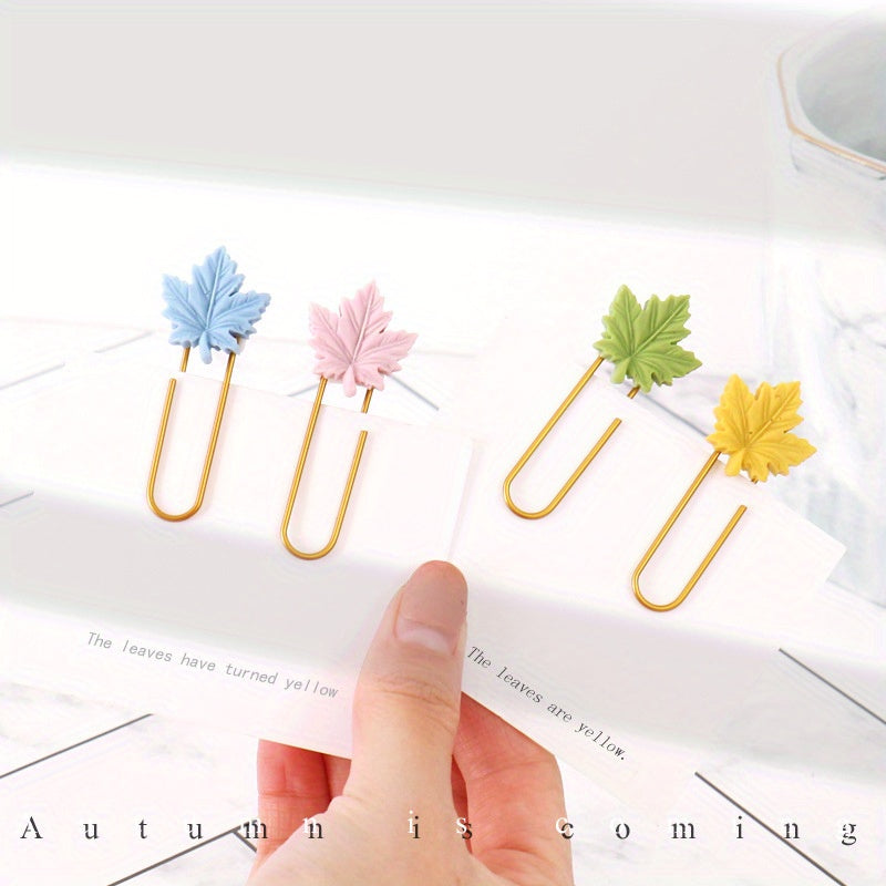 4pcs Maple Leaf Paper Clips Bag Shaping Pin Bookmark Clip