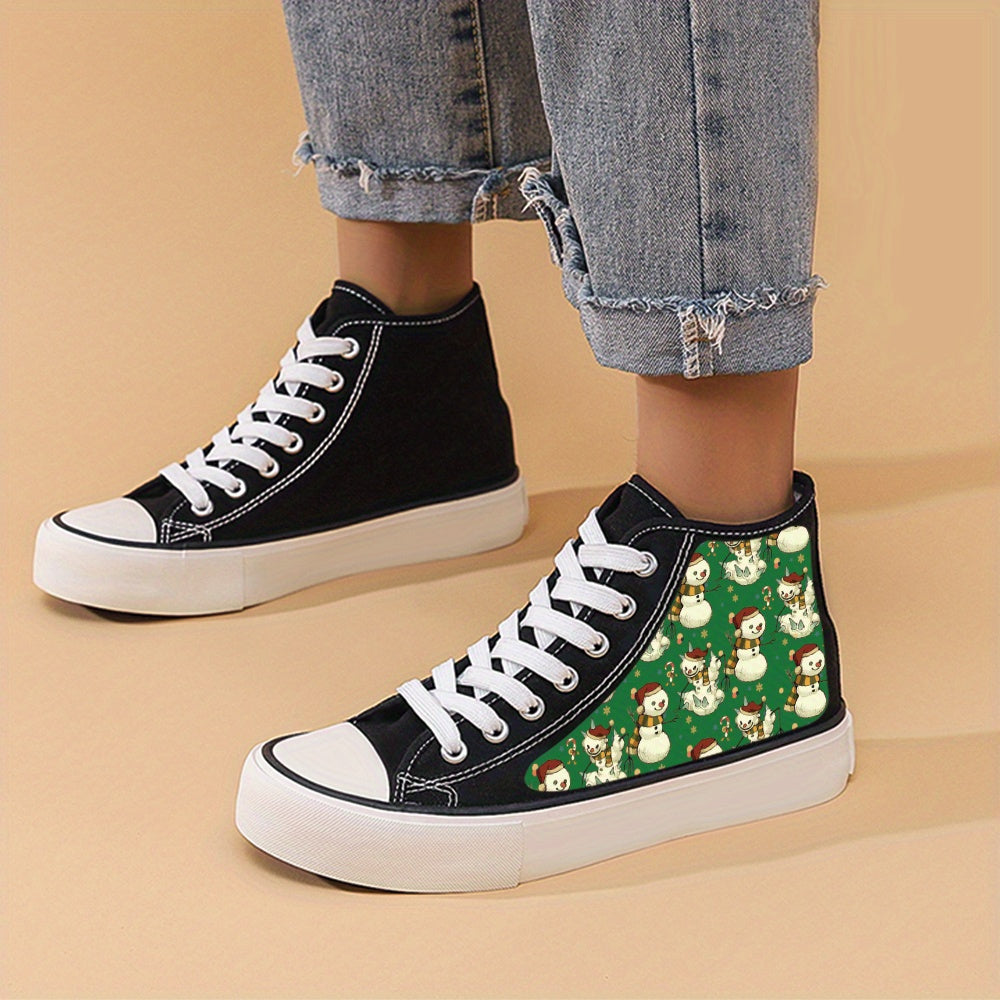 Snowman Print Chunky Canvas Sneakers High Top Skate Shoes