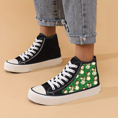Snowman Print Chunky Canvas Sneakers High Top Skate Shoes