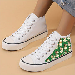 Snowman Print Chunky Canvas Sneakers High Top Skate Shoes