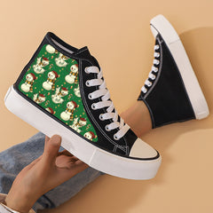 Snowman Print Chunky Canvas Sneakers High Top Skate Shoes
