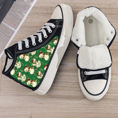 Snowman Print Plush Lined Chunky Canvas Sneakers