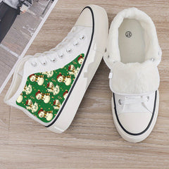 Snowman Print Plush Lined Chunky Canvas Sneakers