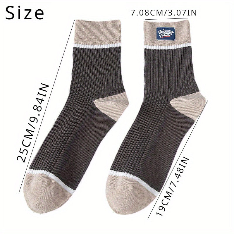 10 Pairs Men's Block Crew Socks Breathable Comfy Casual Unisex Socks