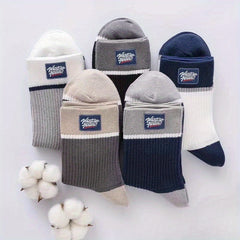 10 Pairs Men's Block Crew Socks Breathable Comfy Casual Unisex Socks