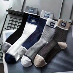 10 Pairs Men's Block Crew Socks Breathable Comfy Casual Unisex Socks