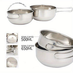 Stainless Steel Bowl Set 4pcs 500 650ml Folding Handle Camping