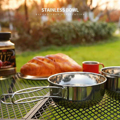 Stainless Steel Bowl Set 4pcs 500 650ml Folding Handle Camping
