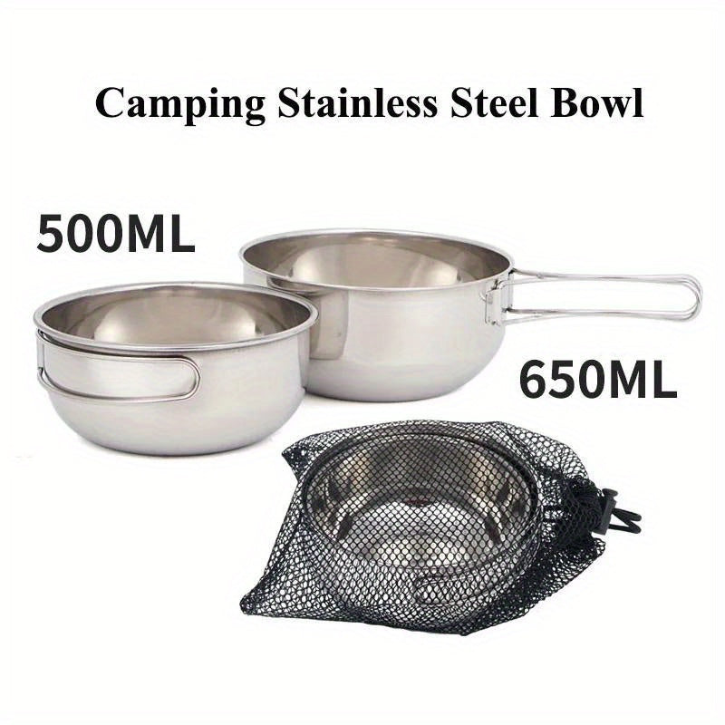 Stainless Steel Bowl Set 4pcs 500 650ml Folding Handle Camping