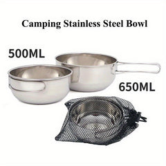 Stainless Steel Bowl Set 4pcs 500 650ml Folding Handle Camping
