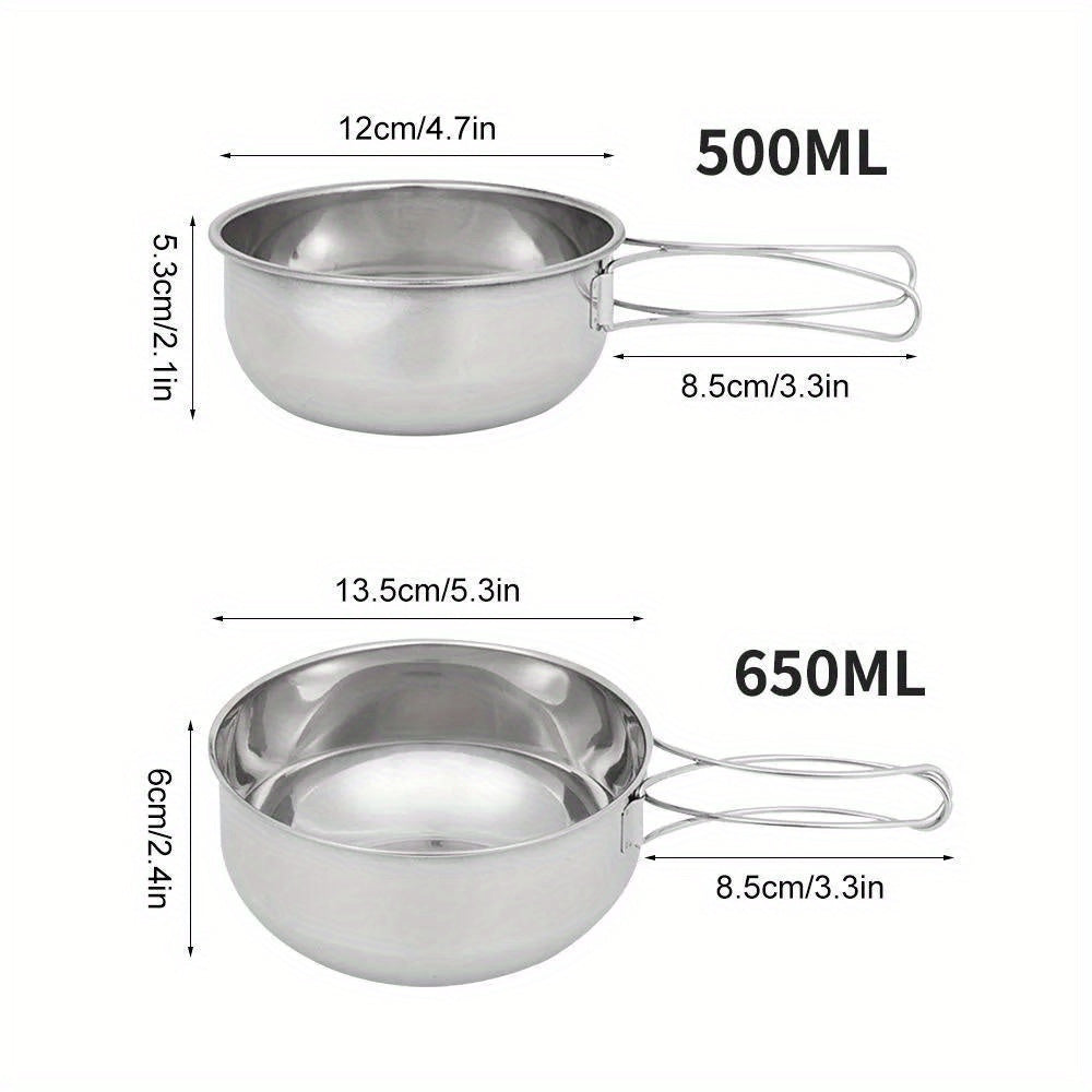 Stainless Steel Bowl Set 4pcs 500 650ml Folding Handle Camping