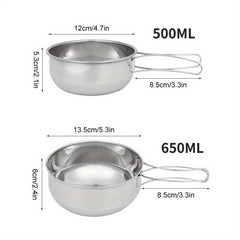 Stainless Steel Bowl Set 4pcs 500 650ml Folding Handle Camping
