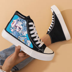Anime Print Flat Heighten Chunky Canvas Sneakers Casual Skate Shoes