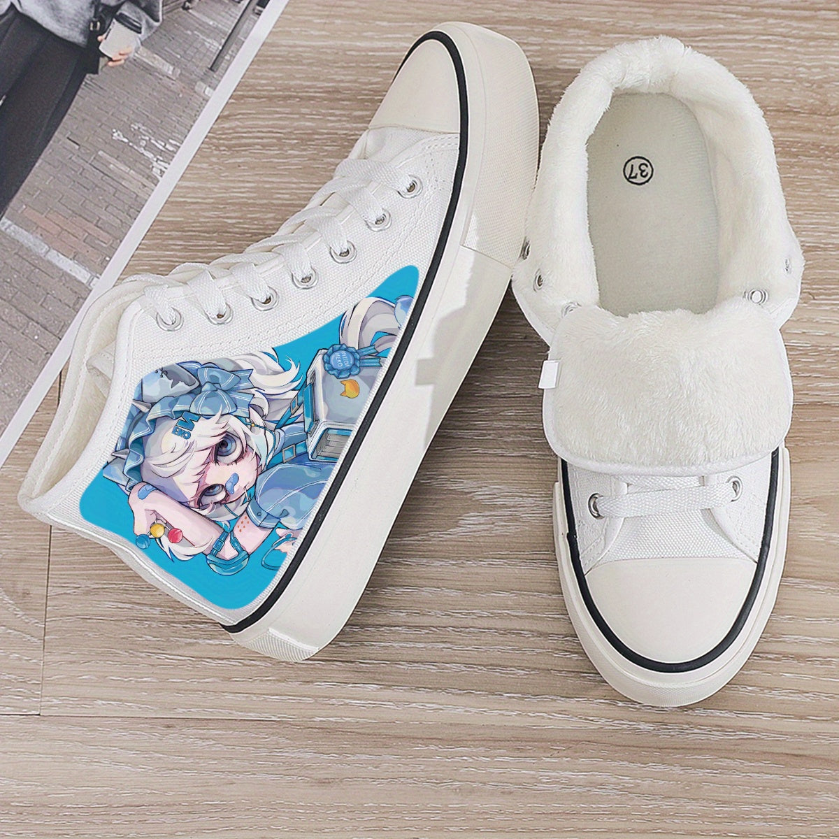 Anime Print Plush Lined Thermal Chunky Canvas Sneakers